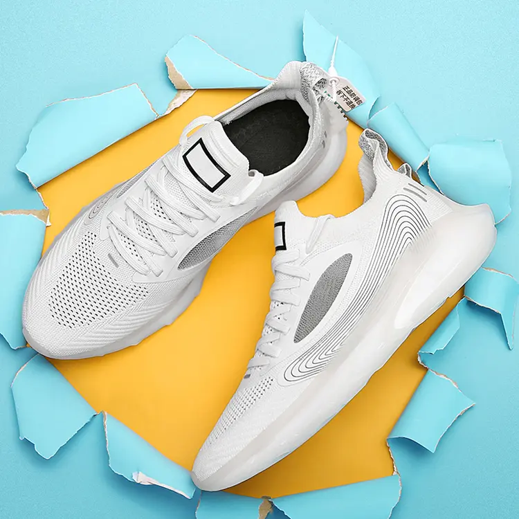 Fujian Supplier Custom Brand Logo TPU Outsole Anti Slip Fly Knit Upper Breathable Running Shoes For Man