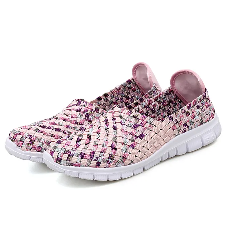Custom Brand Fashion Zapatos Light Weight Colorful Slip On Breathable Woven Women Flat Shoes Loafer